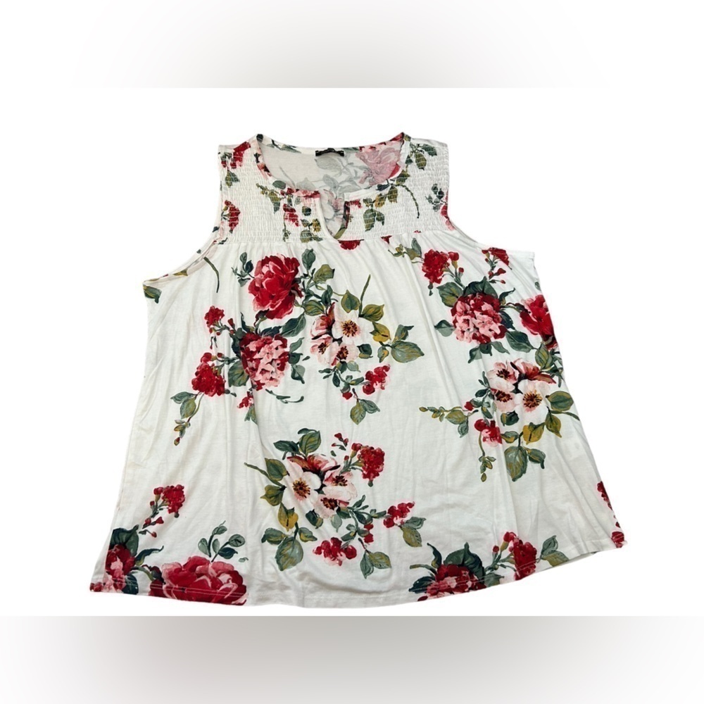 Papermoon Smocked White & Red Floral Knit Top Sleeveless Blouse Sz 3X NWOT